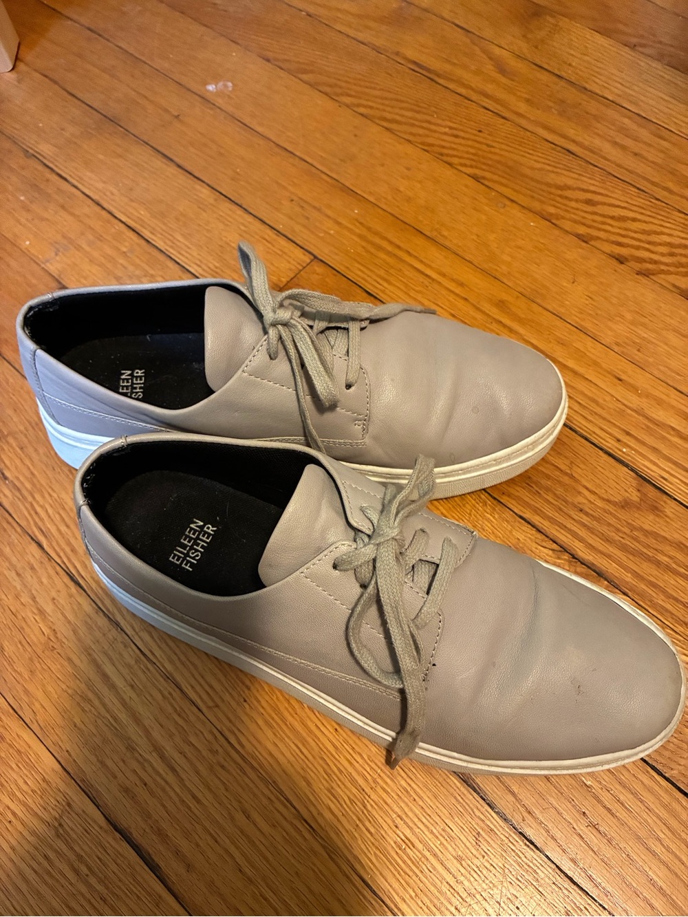 Eileen Fisher Light Gray Leather Low-Top Lace-Up Sneakers
